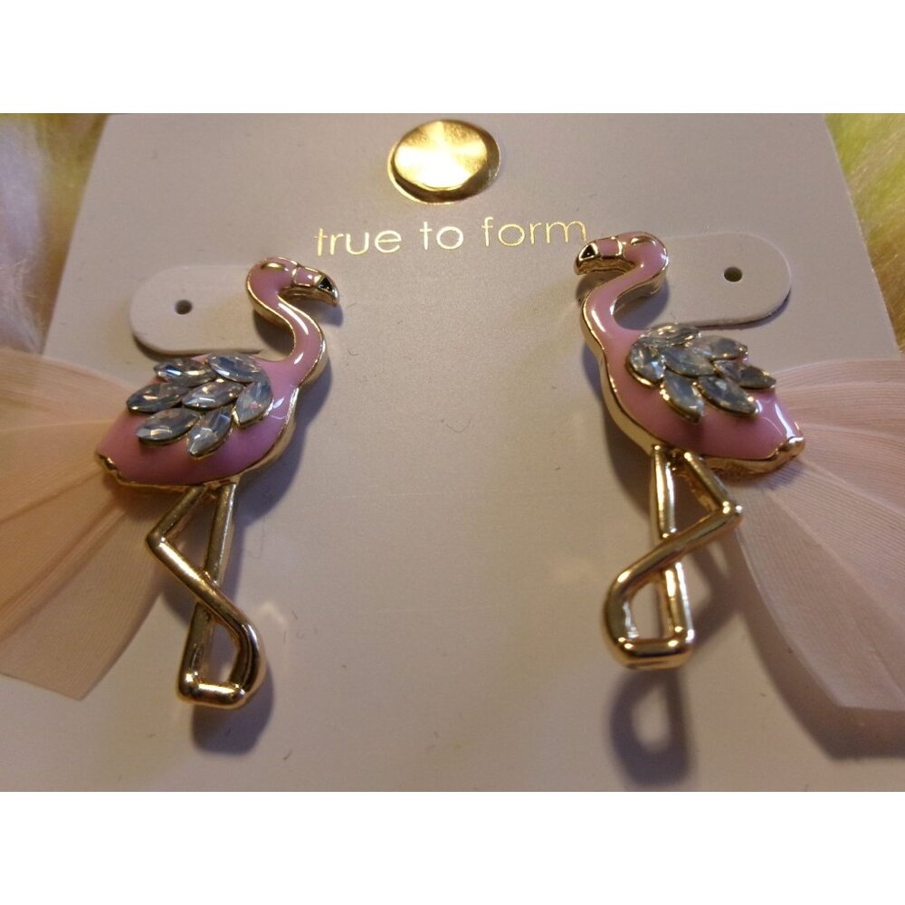 NEW Unique Pink Rhinestone Flamingo Earrings